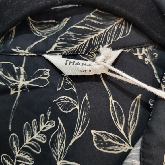 Thakoon Botanical Print Long Sleeve Cotton & Silk Shirtdress in Black NWT - Picture 5 of 10